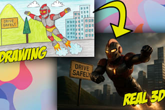 transform kids drawings into cartoon or 3d with ai