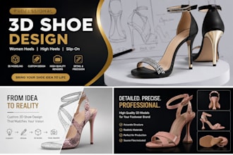 design 3d shoes, heels and slip on footwear, footwear design