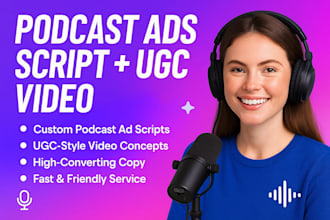 create engaging and professional podcast ads script for your business, ugc video