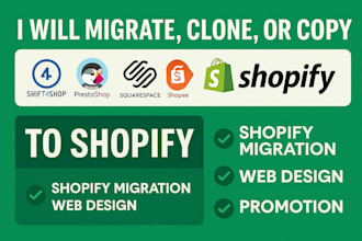 migrate clone copy shift4shop prestashop squarespace shopee to shopify website