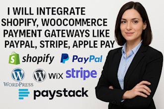 integrate shopify, woocommerce payment gateways like paypal, stripe, apple pay