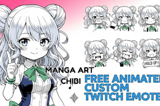 custom twitch animated emotes chibi anime art vtuber model in manga style