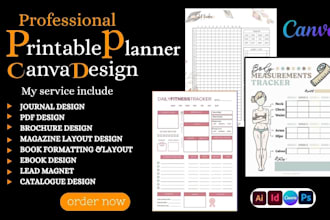 do printable planner canva design custom, trackers, journal, workbook sale sheet