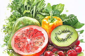 draw watercolor plant, flower, fruit or vegetable illustration