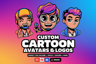 draw custom cartoon pfp avatar logo for youtube twitch