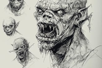 do dark and medieval fantasy illustrations, and horror art