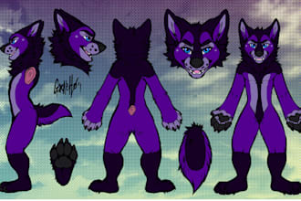 draw furry character reference sheet, furry anthro nsfw oc ref sheet for fursuit