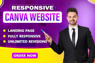 design canva website of landing page, business website and figma to canva design