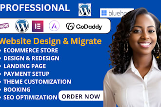 design, redesign, and migrate your wordpress website  on bluehost, godaddy