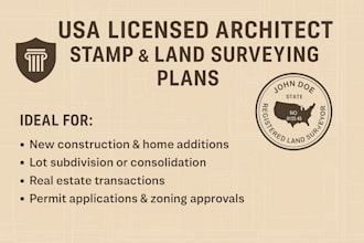provide usa licensed architect stamp and land surveying plans for approval