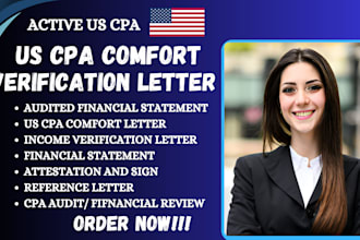 do US CPA comfort letter, income verification letter, mortgage letter CPA notary