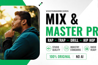 mix and master your rap, hip hop, trap  pop songs to radio ready quality