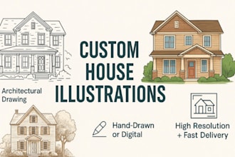 draw realistic house illustration from photo, architecture, line art, sketch