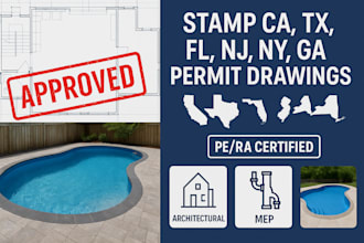 stamp architectural and mep swimming pool plans for permit in ca, tx, fl, nj, ny