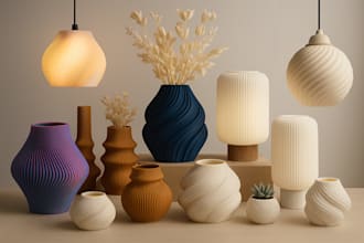 design a 3d hanging and table lamps with a realistic photo