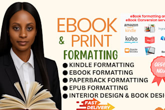 do book formatting for ingramspark, amazon KDP, lulu, and kindle ebook
