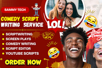 ghostwrite comedy script, funny jokes or TV screenplay for youtube and podcast