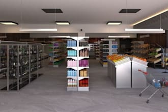 create 3d design and cgi renderings for supermarkets, retail stores