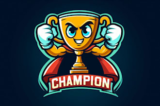 design eye catchy champion trophy mascot logo in express delivery