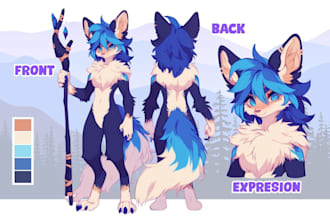 draw furry character reference sheet, anthro nsfw oc, fursona for fursuit