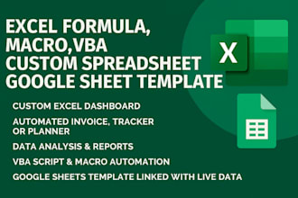 excel formula, macro, vba, custom spreadsheet and goggle sheet template