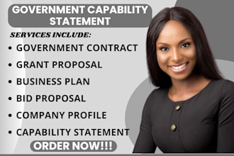 write government contracts, grant proposals, business plans, and company profile