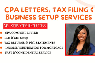 provide cpa letters, tax returns, p and l statements, and business setup