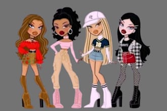 draw bratz doll fashion mascot cartoon saloon logo anime caricature portrait