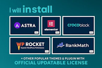 install and setup elementor pro astra pro kadence rank math pro generatepress