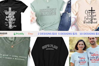design trendy minimalist christian typography tshirts with printify, for etsy