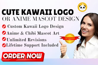 design a cute kawaii logo or anime mascot for small brands, streamers, and etsy