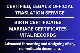 provide certified translations of birth certificates, marriage certificate