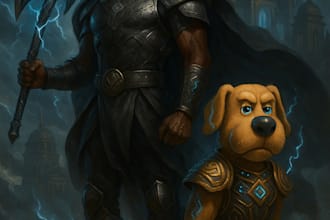 create a divine portrait of you and your pet as ancient gods