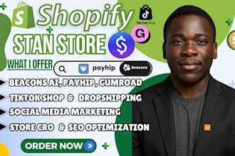 setup stan store shopify tiktok shop etsy SEO funnels gumroad payhip setup