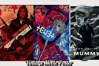 design vintage retro movie poster, film flyers poster design vintage movie event