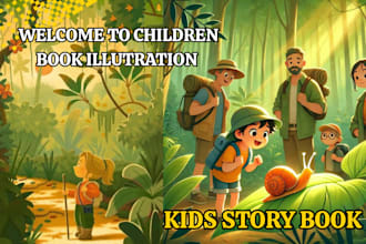 do children story book illustration, kids story illustration book