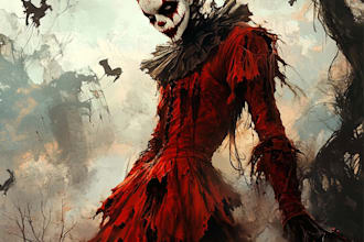 do a fantasy horror character art in unique style