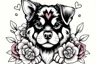 do stunning pet tattoo design in line art