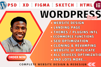 convert figma or xd to wordpress, psd or html to wordpress, elementor website
