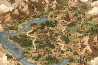 create a  fantasy map, vector map illustration for events, festivals,