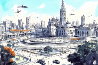 hand draw architecture and urban design sketches