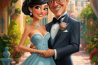 create cartoon pet portrait, family portrait in disney style