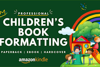 do book formatting for amazon kdp, lulu, book publishing, book cover, kids book