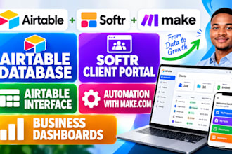 build airtable CRM, softr client portal dashboard automation