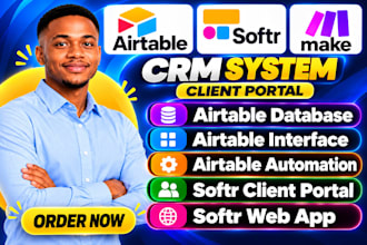 build airtable CRM, softr client portal dashboard automation
