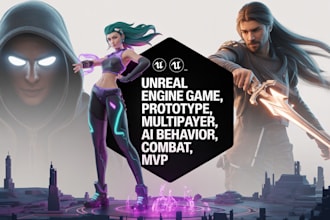 develop unreal engine game, prototype, multiplayer,  ai behavior, combat, mvp