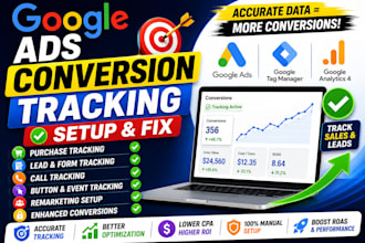 setup google ads conversion tracking, ga4, GTM,  and e commerce tracking