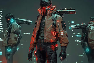 design cyberpunk and fantasy character splash art