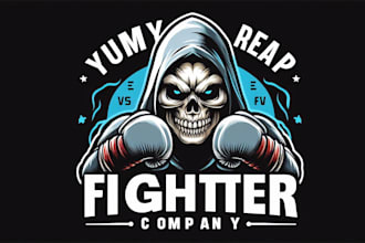 create a bold skull head fighter mascot logo for your brand