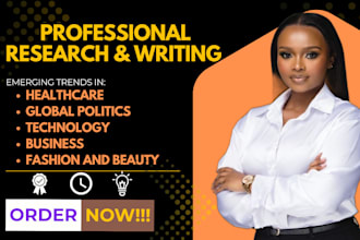 write emerging trends in politics, healthcare, technology, business and fashion